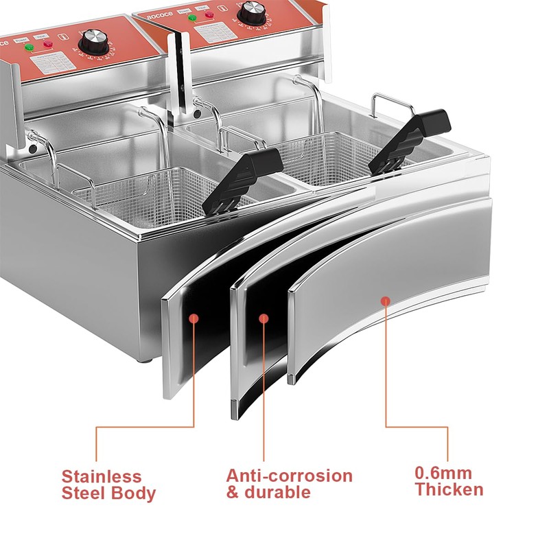 Electric Deep Fryer 17.2L Stainless Steel Dual Tank with Basket