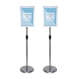 BAISALJI 2 Sets Heavy Duty Stainless Steel Poster Sign holder Stand, Adjustable Height 8.5 x 11 Inch Vertical Horizontal Aluminum Snap Open Frame Floor Billboard Stand.(silver, A4)