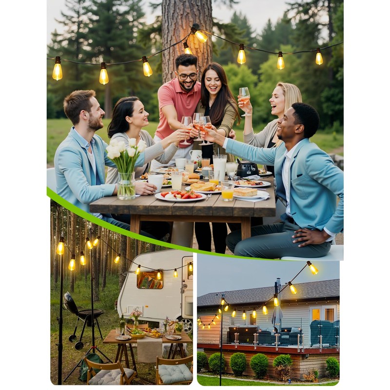 Larkvue 48FT Solar Outdoor String Lights with Remote & Timer,