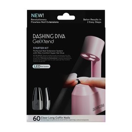 Dashing Diva GelXtend Starter Kit - Clear, Long Coffin - Press On Nails with LED Lamp - Lasts Up to 14 Days - Clear, Customizable Gel Nails - No-Soak, Easy Removal - Gel Nail Tips