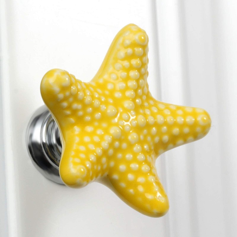 MUXSAM Fashion Starfish Design Ceramic Door Knobs Handles Cabinet Cupboard