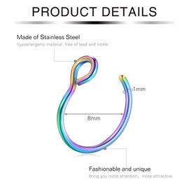 incaton Fake Nose Rings D Shaped Nose Rrings Non-Pierced Nose Hoop Faux Nose Ring Set