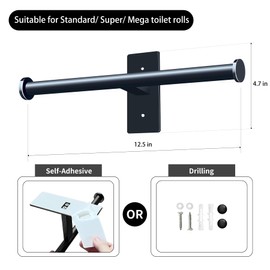 Double Roll Toilet Paper Holder, OBODING, Black Stainless Steel Toilet Paper Holder, Adhesive or Drilling Toilet Paper Holder Wall Mount for Bathroom (Black)