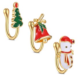 D.Bella Christmas Nose Cuffs for Non Pierced Nose Christmas Themed Fake Nose Ring Piercing Christmas Tree Bell Snowmen Clip on Fake Nose Rings for Women Men