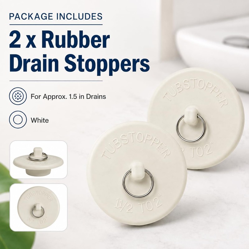 Rubber Tub Stopper, 2 Pack Bathtub Drain Plug for 1.5"