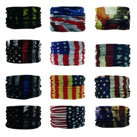 SMEHCF 12 Multipurpose Bandanas for Women Men Headband Balaclava Hair Head Scarf Face Half Airsoft Paintball Mask Neck Gaiters Breathable Reusable Washable US Flag Old Glory Distress Black Blue