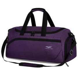 FIORETTO 43L Sports Bag & Travel Bag for Men and Women with Shoe Compartment & Wet Compartment, Waterproof Bag for Training Bag, Gym, Travel, Swimming, Sauna, Football, 50L-Purple