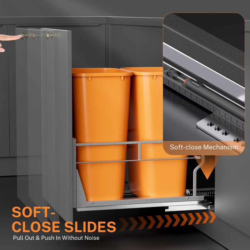 YJHome Pull Out Trash Can Under Cabinet with Soft-Close Slides,