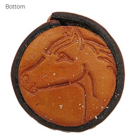 Needzo Brown Leather Shot Glass Holder with Decorative Bottom, Carved Horse's Face, Collectible Adult Drinking Glasses, Cowboy-Themed Home Bar Decorations, 1 Ounce