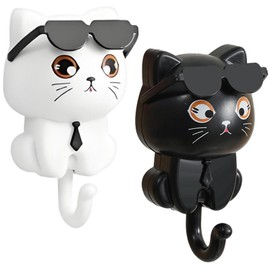 2 Pcs Interesting Cat Key Holder Creative Cat Key Supplies, Cat Key Holder, Cute Cat Key Hook with Sunglasses, Wall Mounted Kitten Gravitys Hook, For Towel Backpack Hat Scarf Hanging Decorations