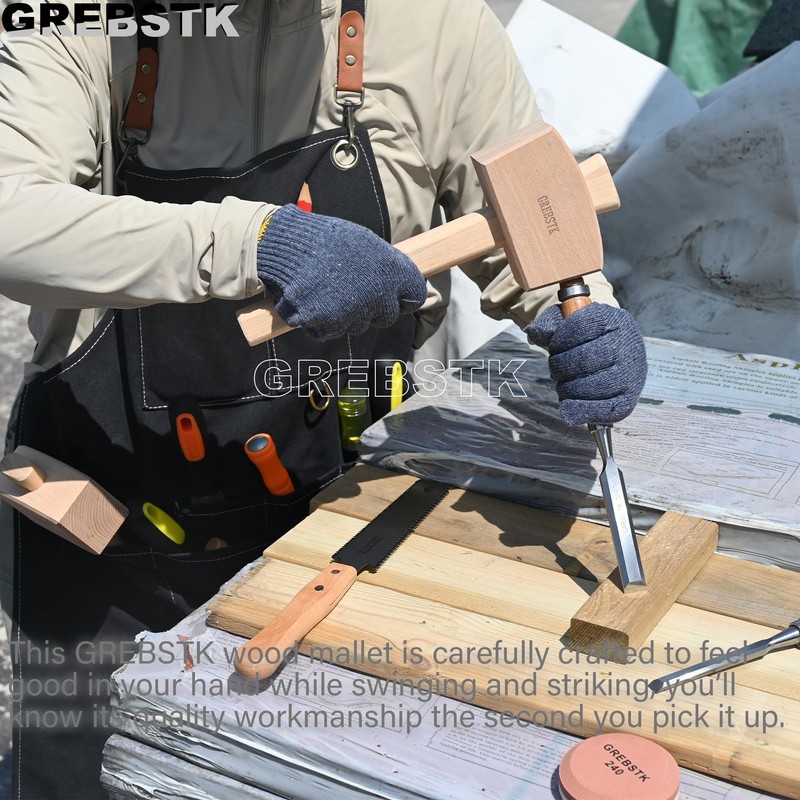 GREBSTK Wooden Mallet Manual Ice Hammer Mallet Beech Solid Carpenter
