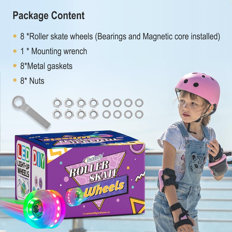 Nattork 8 Pack 82A Light up Roller Skate Wheels 54