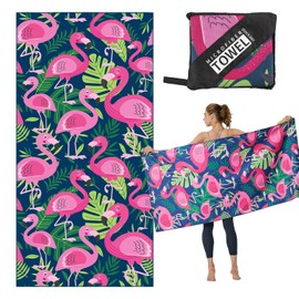 MEQUER Microfibre Beach Towel, Beach Towels For Adults, 71"x32" Large Lightweight Sand Free Microfibre Towel, Quick Dry Swimming Towel for Travel, Beach, Pool, Camping (Flamingo P)
