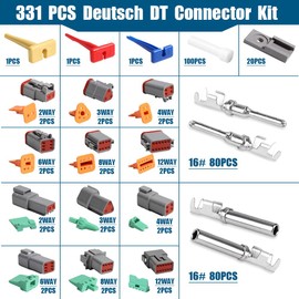 aikoolwer Deutsch Connector Kit 2 3 4 6 8 12 Pin DT Connectors Size 16 Stamped Contact Automotive Electrical Waterproof Deutsch Terminal Removal Tool