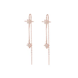 SLUYNZ Sterling Silver CZ Star Dangle Earrings for Women Teen Girls Long Dangle Earrings Threader Tassel (C-Rose Gold)