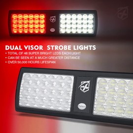 Xprite White/Red 2-in-1 Visor Strobe Lights Interior Windshield Emergency Warning Lights for Police Firefighter Construction Vehicles Trucks
