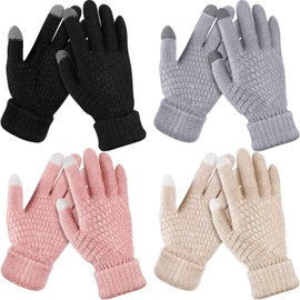Geyoga 4 Pairs Women's Winter Touch Screen Gloves Warm Fleece Lined Knit Gloves Elastic Cuff Winter Texting Gloves (Black, Gray, Pink, Beige)