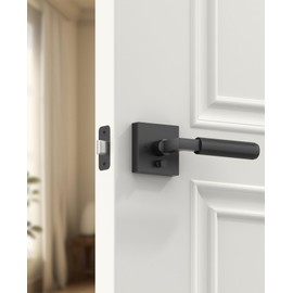 Amerdeco 1 Pack Privacy Door Handles, Matte Black Interior, Knurled Lever, Heavy Duty for Bedroom and Bathroom, Reversible Keyless for Right & Left Side AM0021
