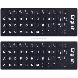 Universal Computer Keyboard Replacement Stickers - Black Background with White Lettering, Non Transparent (2PCS)