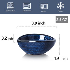 vicrays Ceramic Dipping Sauce Bowls – Small Charcuterie Dip Cups Cooking Prep Condiment Oil Dish Mini Tapas Plates for Soy Sushi Salsas Wasabi Appetizer Dessert - Set of 6 Blue