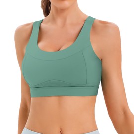 High Impact Sports Bras for Women Shock Absorber Support Backless Tank Top Padded Bra Green