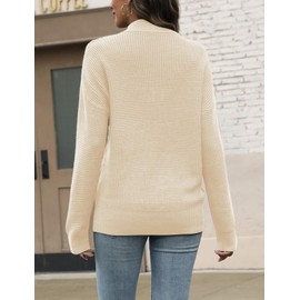 VIMPUNEC Womens 2025 Fall Mock Neck Pullover Quarter Zip Waffle Knit Long Sleeve Casual Sweater Top Outfit Apricot S