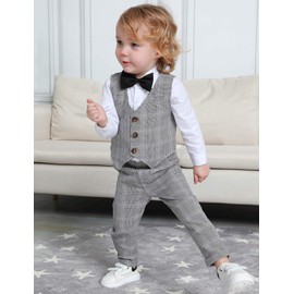 mintgreen Toddler Boys Wedding Party Suit Tuxedo Outfit Sets, Grey Plaid, 3-4 Years, 110