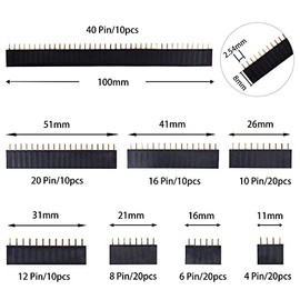 VooGenzek VooGenzek 120 PCS 2.54mm Breakaway PCB Board Pin Header Connector Strip Assortment Kit, Female Pin Header Socket Connector Strip, for Arduino Stackable Shield (4/6/8/10/12/16/20/40 Pin)
