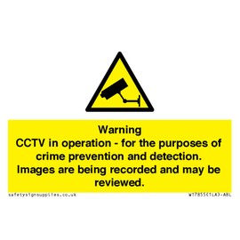 Viking Signs Warning CCTV in operation - for the purposes of crime prevention and detection. Images are being, Yellow/White (WT7855-A8L-1M)