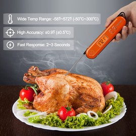 Digitales sofort ablesbares Fleischthermometer, wasserdicht, faltbare Sonde, für Grill, Küche, Lebensmittelkochen, Süßigkeitenherstellung, Frittieren, Grill, Käseherstellung und Braten Truthahn,
