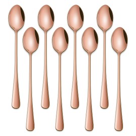 Set di 8 cucchiaini da caffè con manico lungo da 19,1 cm, cucchiaini da tè ghiacciato in oro rosa, cucchiai da gelato in acciaio inox ramato, cucchiaio da gelato