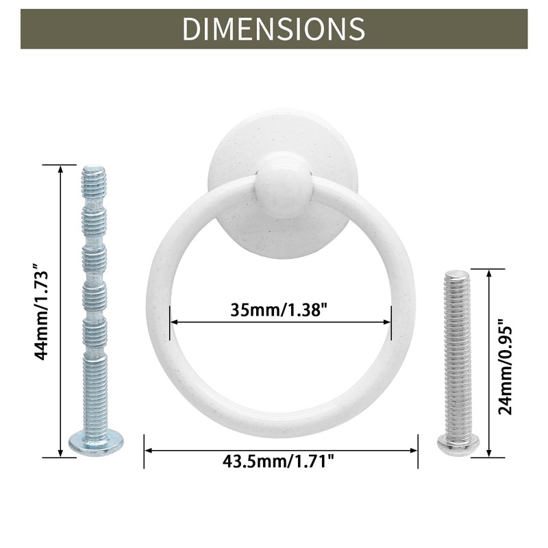 Bonsicoky 6Pcs White Ring Handle Knobs Round Ring Drawer Hardware