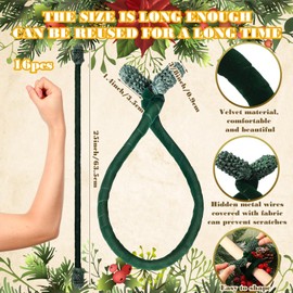 Jutom 16 Pcs 25 Inches Christmas Velvet Garland Ties Decorative Banister Twist Ties Reusable and Flexible for Xmas Light Banisters Home Stairways Railings Decoration(Green)