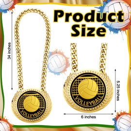 Tondiamo Sports MVP Turnover Chain Medal 6" Big Gold Champ Award Necklace Chain Baseball Basketball Football Soccer Softball Volleyball Sports Competitions Prize Gifts and Party Favors(Volleyball)