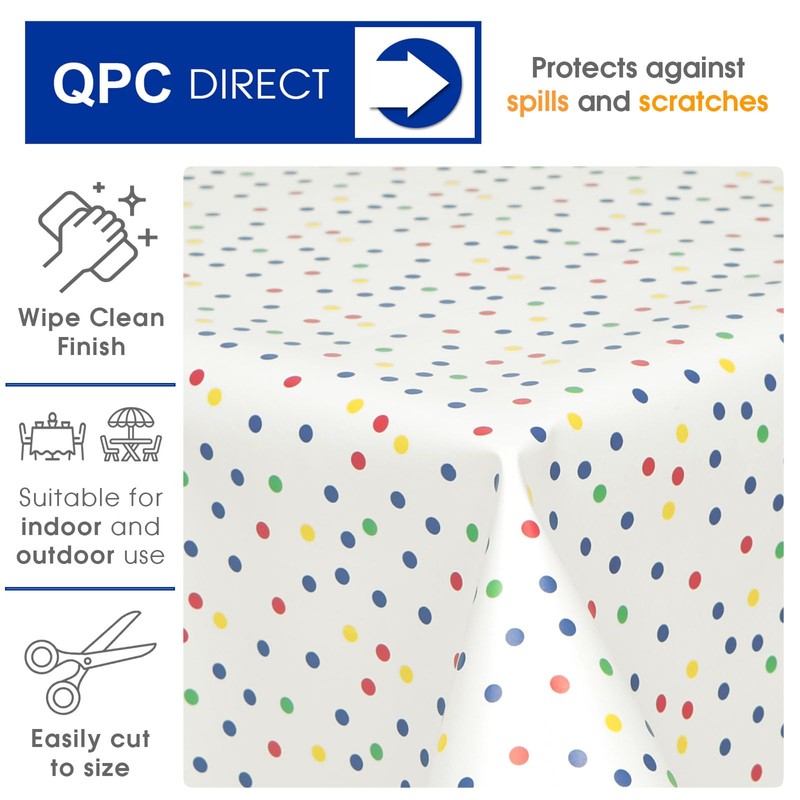 QPC Direct Rainbow Polka Dot PVC Oilcloth Table Cover Vinyl