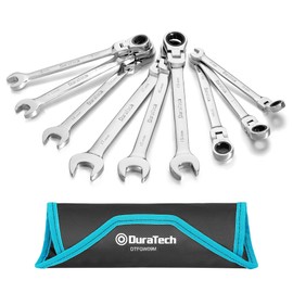 DURATECH 9-Piece Flex-Head Ratcheting Wrench Set, Combination Wrench Sets, 72 Tooth, Metric, 8, 10, 11, 12, 13, 14, 15, 16, 17mm, CR-V Steel, with Rolling Pouch