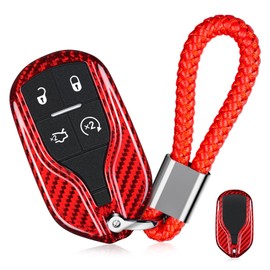 T-carbon Key Fob Cover with Keychain Fits Maserati 2013-2025 Quattroporte Ghibli;Carbon Fiber Key Fob Case Fits Maserati 2017-2024 Levante GranTurismo Smart Romote Key Interior Accessories Red