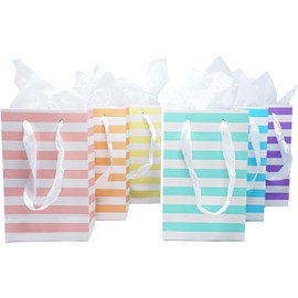 Paper Favor Gift Bags for All Events & Parties w/Satin Ribbon Handles + Decorative Tissue Paper, 12 Count (Unicorn Pastel Mix)