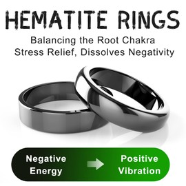 Lonage Hematite Ring for Women Men, Real Magnetic Black Stone Ring for Anxiety Balance Root Chakra Absorb Negative Energy Jewellery Gifts Size 6-12, stone
