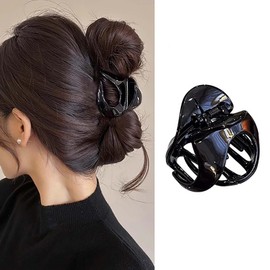 Inateannal Vintage Small Claw Hair Clips for Women Black Medium Hairclip Plastic Thick Hair Nonslip Claw Clips Strong Hold Hair Accessories