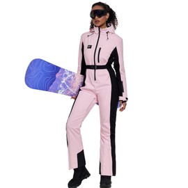 YEEFINE Women's Ski Suit One Piece Jumpsuits Snowsuits Waterproof Snowboard Suit Winter Outdoor Ski Jacket and Pants Jumpsuits(Pink, XL)