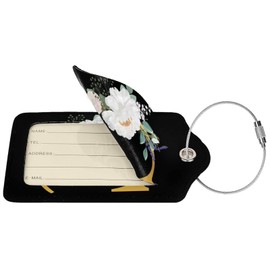 2 PCS Flower Lette C Luggage Tag for Suitcases Leather Travel Cruise Luggage Tags with Stainless Steel Loop Privacy Cover Id Label Suitcase Tags Black