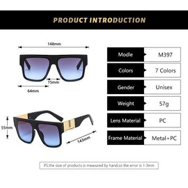 MAVKA STORE Unisex Vintage Oversized Square Sunglasses Retro Luxury UV400 Protection Eyewear Men Women, Green Trendy Fashion Shades Green Lenses, PC-Metal Frame. Case, Bag, Cloth, Screwdriver