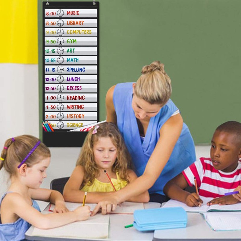 Godery Daily Schedule Pocket Chart, 13+1 Scheduling Pocket Chart with18