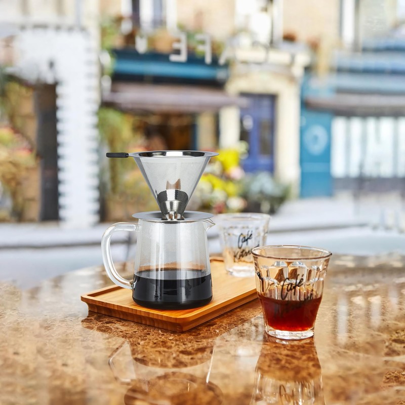 Pour Over Coffee Dripper Slow Drip Paperless Coffee Filter, Double