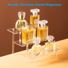 HENABLE Clear Acrylic Perfume Display Stand Organizer, 3 Tier Cupcake Stand Risers for Food, Tabletop Use, Amiibo Funko POP Figures