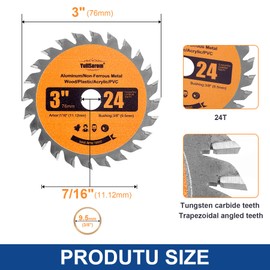 3 Inch Carbide Circular Saw Blade, 24 Tooth and 36 Tooth for Wood, Plastic, PVC, Acrylic, Aluminum with 7/16" Arbor, 3/8" Bushing - 3 Pack