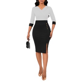 Women's Business Pencil Dress 3/4 Sleeve Office Work Dresses Cocktail Party