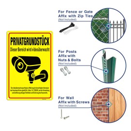 Private property sign, 20 x 30 cm, A4 small aluminium with holes, DSGVO, sign video surveillance with drill holes, this area will be video surveillance sign, waterproof and reflective, indoor and