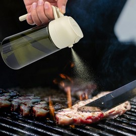 Neehows Oil Spray Bottle Dispenser for Kitchen Cooking, 470ml 16oz 2 in 1 Olive Oil Mister with 2 Waterproof Stickers for Kitchen Gadgets, Air Fryer, Salad, Frying, BBQ - White Lid + Green Bottle